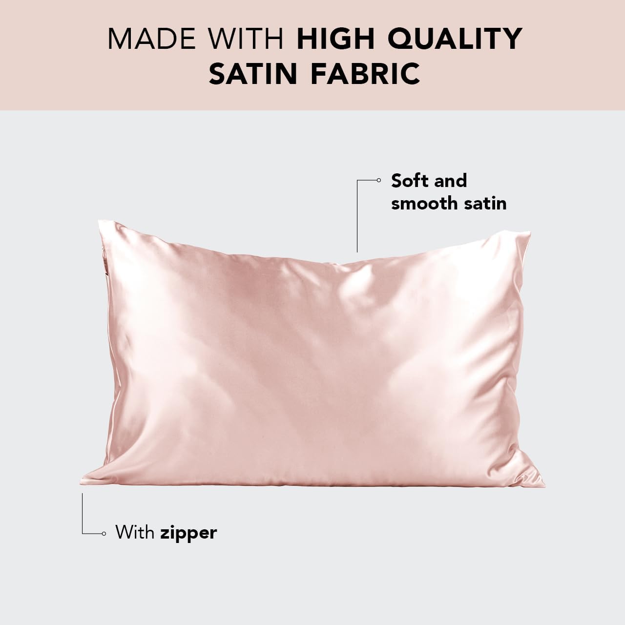 Kitsch Satin Pillowcase with Zipper for Hair & Skin, Softer Than Silk Pillow Cases Queen, Smooth Pillow Covers, Machine Washable, Wrinkle-Free, Cooling Satin Pillow Cases Standard Size 19"x26" (Blush)