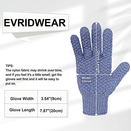 Evridwear Exfoliating Dual Texture Bath Gloves for Shower, Spa, Massage and Body Scrubs, Dead Skin Cell Remover, Gloves with Hanging Loop (2 Pairs Heavy)