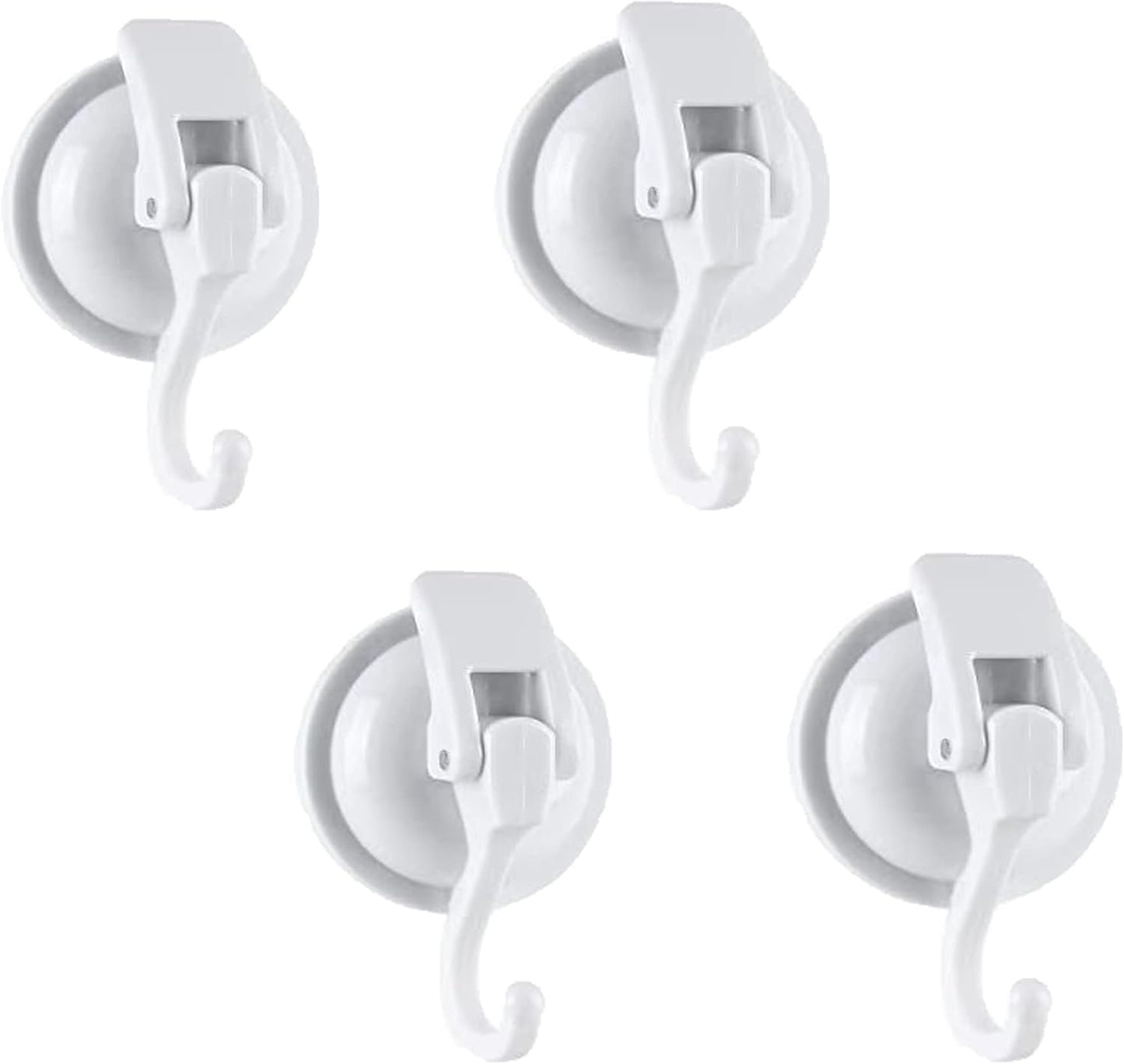 Extra Duty Suction Cup Hooks - Glass & Bathroom Robe Hooks, White (4 Pack)