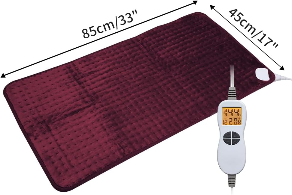 Ambershine 17''x33'' XXXL King Size Heating Pad with 12 Temperature Settings & 4 Auto-Off Countdown Timers, Pain Relief for Back/Neck/Shoulders/Abdomen/Legs, Christmas Gifts for mom dad(Red)