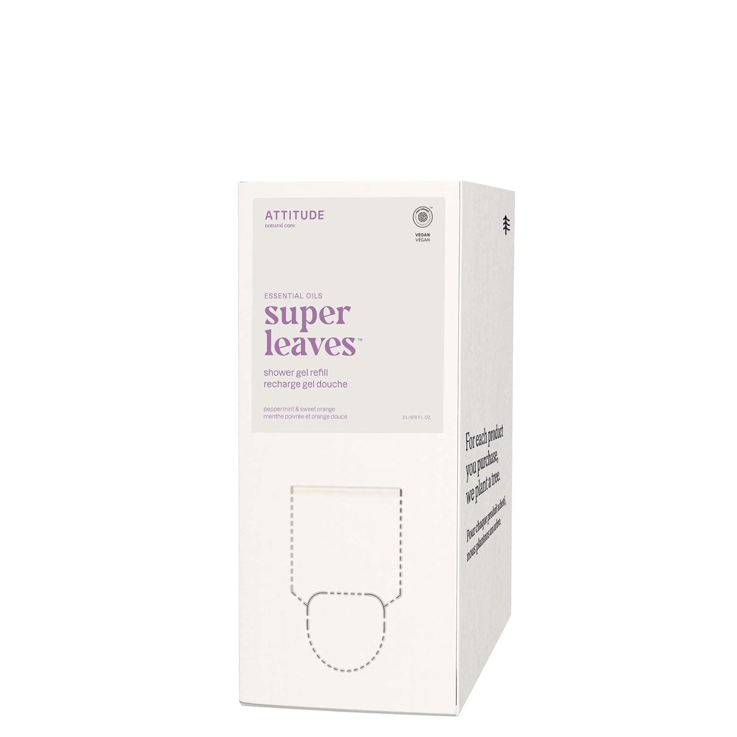 ATTITUDE Body Wash with Essential Oils, EWG Verified Shower Gel, Dermatologically Tested, Plant and Mineral-Based, Vegan Personal Care, Peppermint and Sweet Orange, Bulk Refill, 67.62 Fl Oz