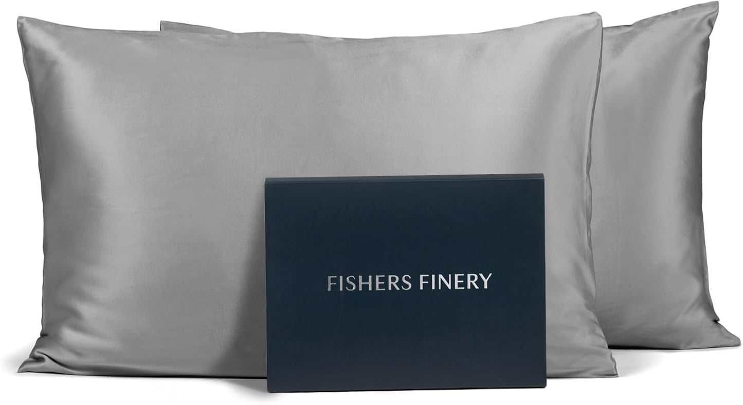 Fishers Finery 25mm 100% Pure Mulberry Silk Pillowcase Set (Silver King 2 Pack)