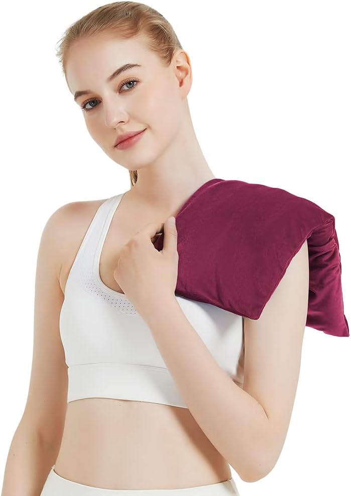 Microwavable Heating Pad with Washable Cover, 8 x 18 Microwave Heating Pad for Neck and Shoulders, Moist Heat Bean Bag Warm Compress for Knee, Joints, Wrist, Abdomen (Wine Red)