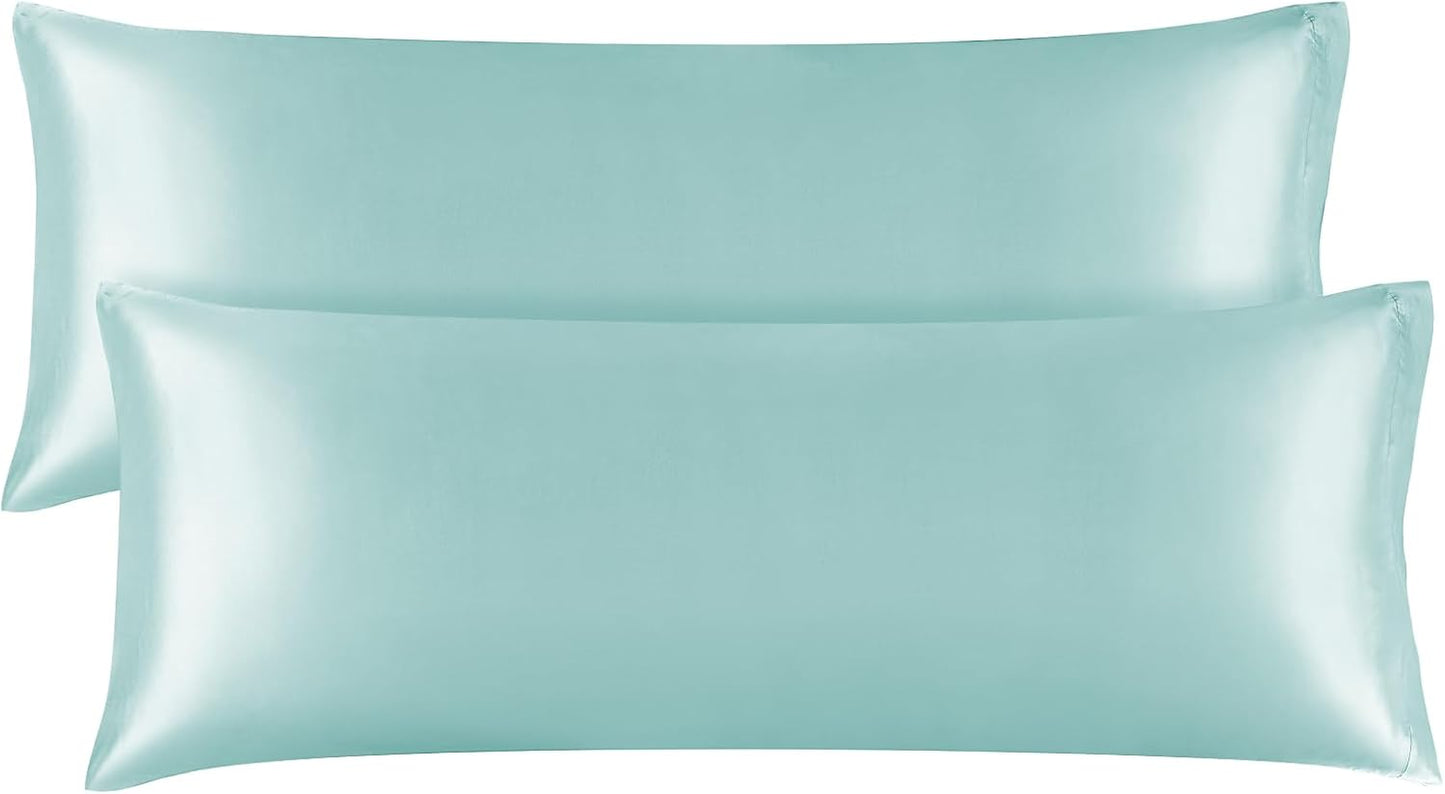 BEDELITE Satin Body Pillow Cover 2 Pack, Super Soft and Cooling Body Pillow Pillowcase for Hair and Skin, Breathable Silky Full Long Pillowcase Cover(20"x54", Blue Grey)