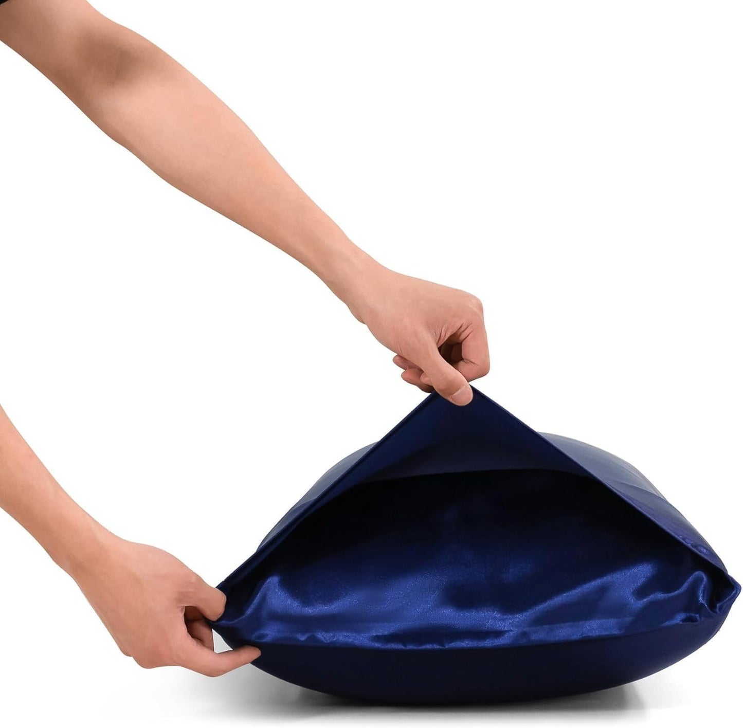 Juwenin Bedding,Super Soft and Luxury Silky Satin Pillowcase (Silky Satin Pillow Case for Hair) Set of 2 (Navyblue, King (20'x40'))