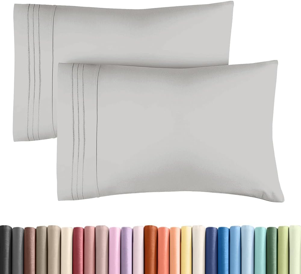 Standard Pillow Cases Set of 2 - Soft Hotel Quality Pillowcase Covers - Comfy & Wrinkle Free - Stain and Fade Resistant - Machine Washable Pillow Protectors - 2 Piece Set - Standard Size French Grey
