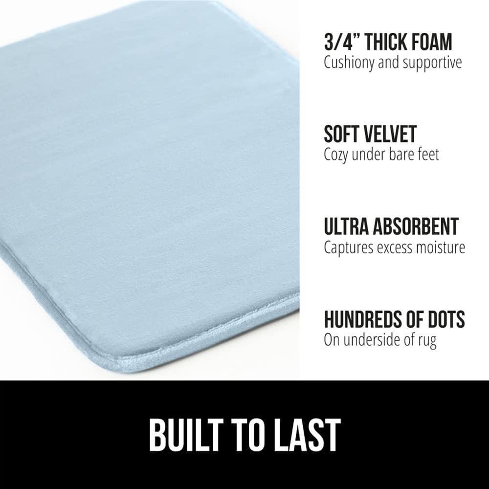 GORILLA GRIP Memory Foam Bath Rugs, Soft Absorbent Velvet Bathroom Mats, Durable Dots on Underside, Machine Washable Bathmat, Carpet Rug Room Decor for Shower Floor, 30x20 Mat, Light Blue