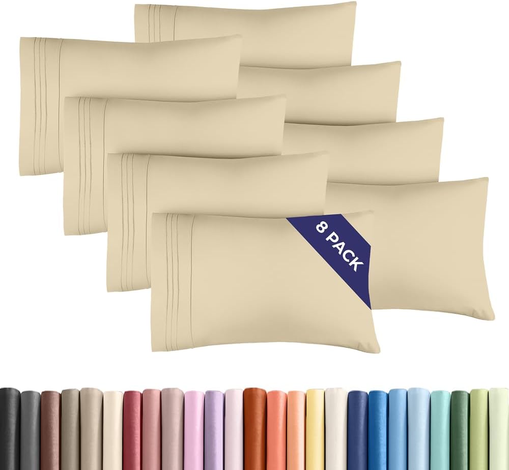 King Pillow Cases Set of 8 - Ultra Soft Hotel Quality Pillowcase Covers - Comfy & Wrinkle Free - Shrink, Stain and Fade Resistant - Easy-Care, Machine Washable Pillow Protectors - 8 Piece Set - Cream