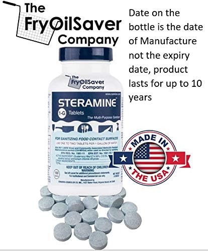 4 Bottles Steramine Sanitizer Tablets - 15x QT-10 Test Strip - Multi Purpose Sanitizing Tablets for Food Contact Surface, Kitchen, Restaurant Cleaning by FryOilSaver (600 Count)