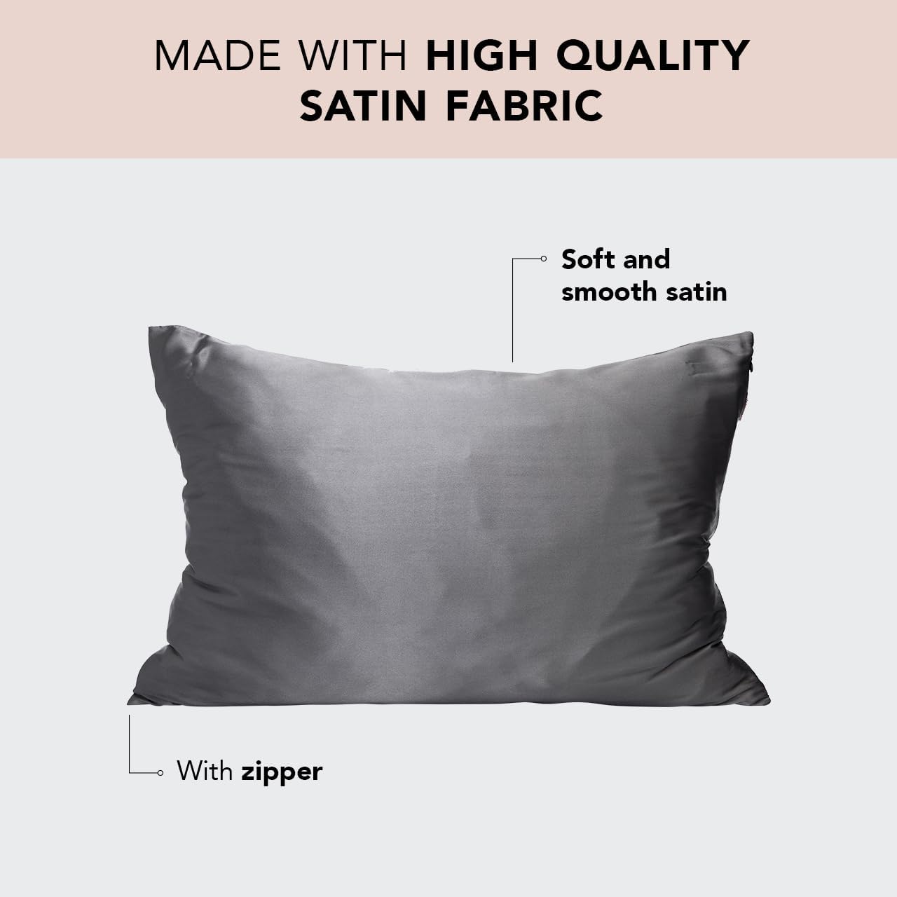 Kitsch Satin Pillowcase with Zipper for Hair & Skin, Softer Than Silk Pillow Cases Queen, Wrinkle-Free, Smooth and Cooling Satin Pillow Covers, Standard Size 19"x26" - Charcoal