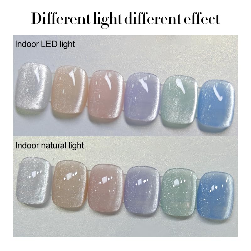 Born Pretty Cat Magnetic Eye Gel Nail Polish, Pastel Milky Cat Magnetic Gel Pastel Blue Green Purple Pink Nude Silver Nail Art Gel Manicure Salon DIY Gifts 7ML 6PCS