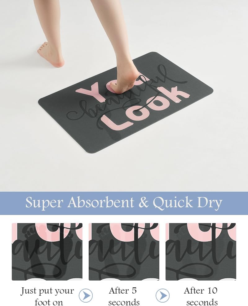 MontVoo-Bath Mat-Bathroom Mat Rug Non Slip Super Absorbent Stain Resistant Quick Dry Thin Bathroom Rug-Bath Mats for Bathroom Floor Bathtub Vanity-Bathmat Bath Rug Easy Care 17"x27" Pink