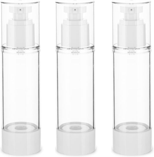 2.7OZ/80ML Clear Airless Pump Bottles, Lotion Dispenser Travel with Pump, Vacuum Plastic Travel Size Lotion Bottle for Foundation, Creams, Cosmetic(3 Pack)
