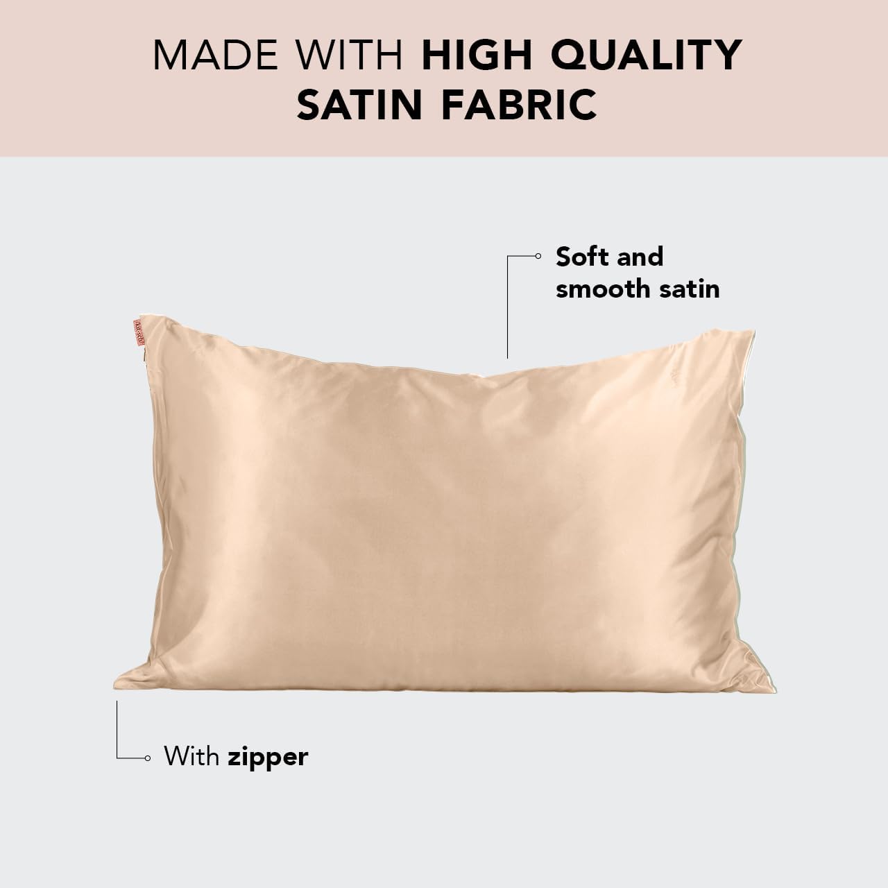 Kitsch Satin Pillowcase with Zipper for Hair & Skin, Softer Than Silk Pillow Cases Queen, Wrinkle-Free, Smooth and Cooling Satin Pillow Covers, Standard Size 19"x26" - Champagne