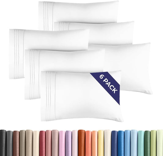 Queen Pillow Cases Set of 6 - Ultra Soft Hotel Quality Pillowcase Covers - Comfy & Wrinkle Free - Shrink, Stain & Fade Resistant - Easy-Care, Machine Washable Pillow Protectors - 6 Piece Set - White