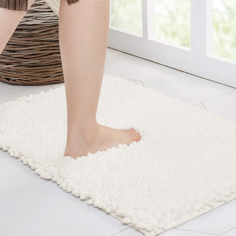 Walensee Bathroom Rug Non Slip Bath Mat (44x24 Inch Ivory) Water Absorbent Super Soft Shaggy Chenille Machine Washable Dry Extra Thick Perfect Absorbant Best Large Plush Carpet for Shower Floor