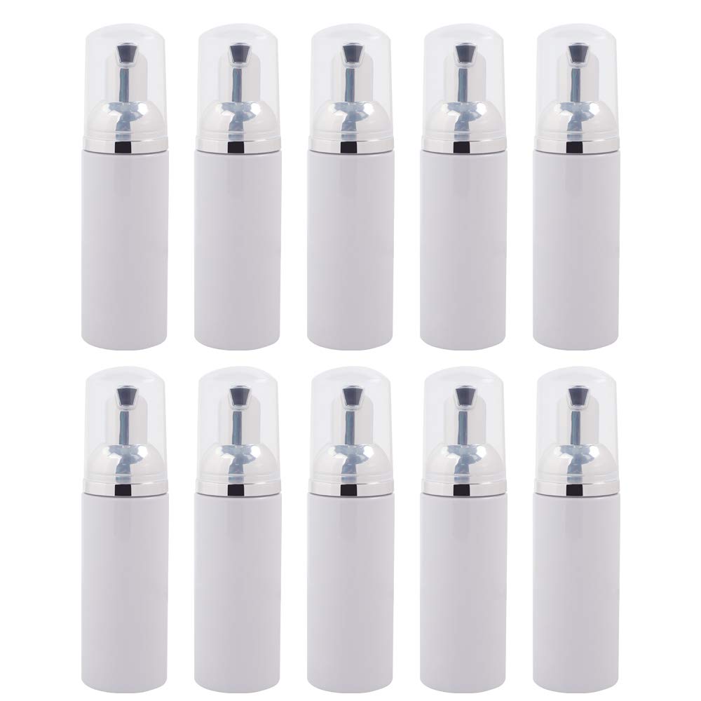 10 Pcs Silver Caps Plastic Foam Dispenser Bottle | Mini Foaming Pump Dispenser Empty - for Refillable Travel Hand Soap Foaming, Shampoo 1.7oz