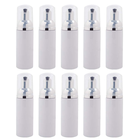 10 Pcs Silver Caps Plastic Foam Dispenser Bottle | Mini Foaming Pump Dispenser Empty - for Refillable Travel Hand Soap Foaming, Shampoo 1.7oz