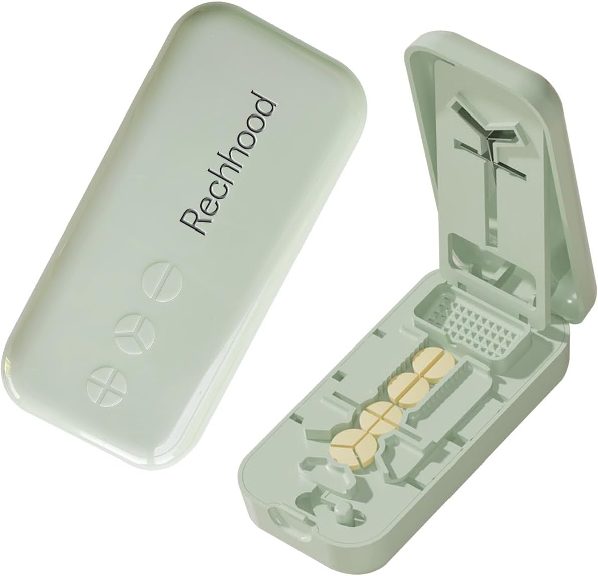 3-in-1 Pill Cutter 1/4 1/3 1/2 with Pill Storage Case, Stainless Steel Blade Cuts Pills Ideal for Cutting Vitamins and Pills (Green)