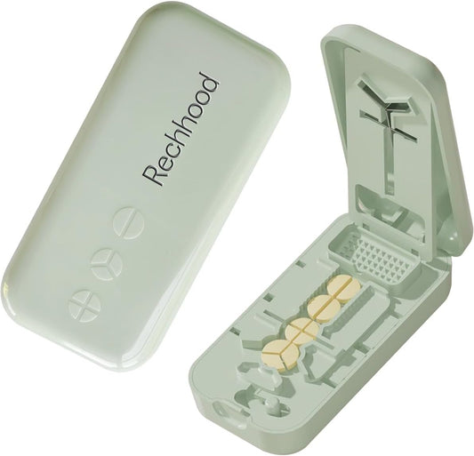3-in-1 Pill Cutter 1/4 1/3 1/2 with Pill Storage Case, Stainless Steel Blade Cuts Pills Ideal for Cutting Vitamins and Pills (Green)