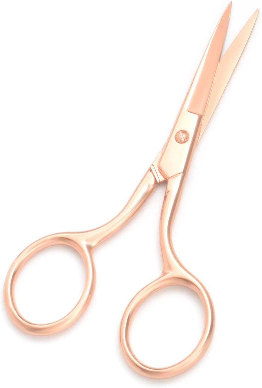 Multicolor Professional Grooming Scissors for Personal Care Facial Hair Removal and Ear Nose Eyebrow Trimming Stainless Steel Fine Straight Tip Scissors 3.9 Inch (Rose Gold)