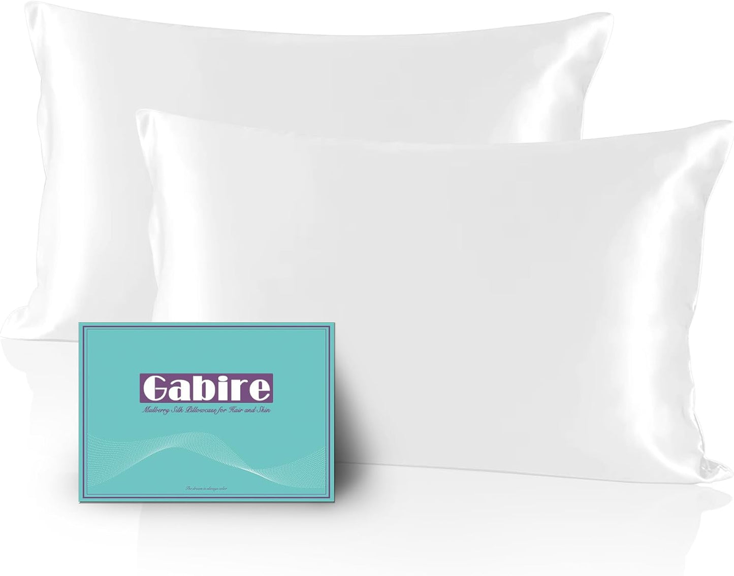 Mulberry Silk Pillow Cases Set of 2, Both Sides Real Silk Pillowcase for Hair and Skin Prevent Acne Pillowcase Organic Silk Pillowcases 2 Pack with Hidden Zipper, White, Standard (20"×26")