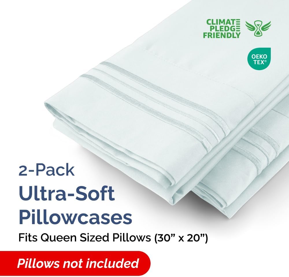 Queen Pillow Cases Set of 2 - Ultra Soft Hotel Quality Pillowcase Covers - Comfy, Cozy & Wrinkle Free - Shrinkage, Stain & Fade Resistant - Machine Washable Pillow Protectors - 2 Piece Set - Ice Blue