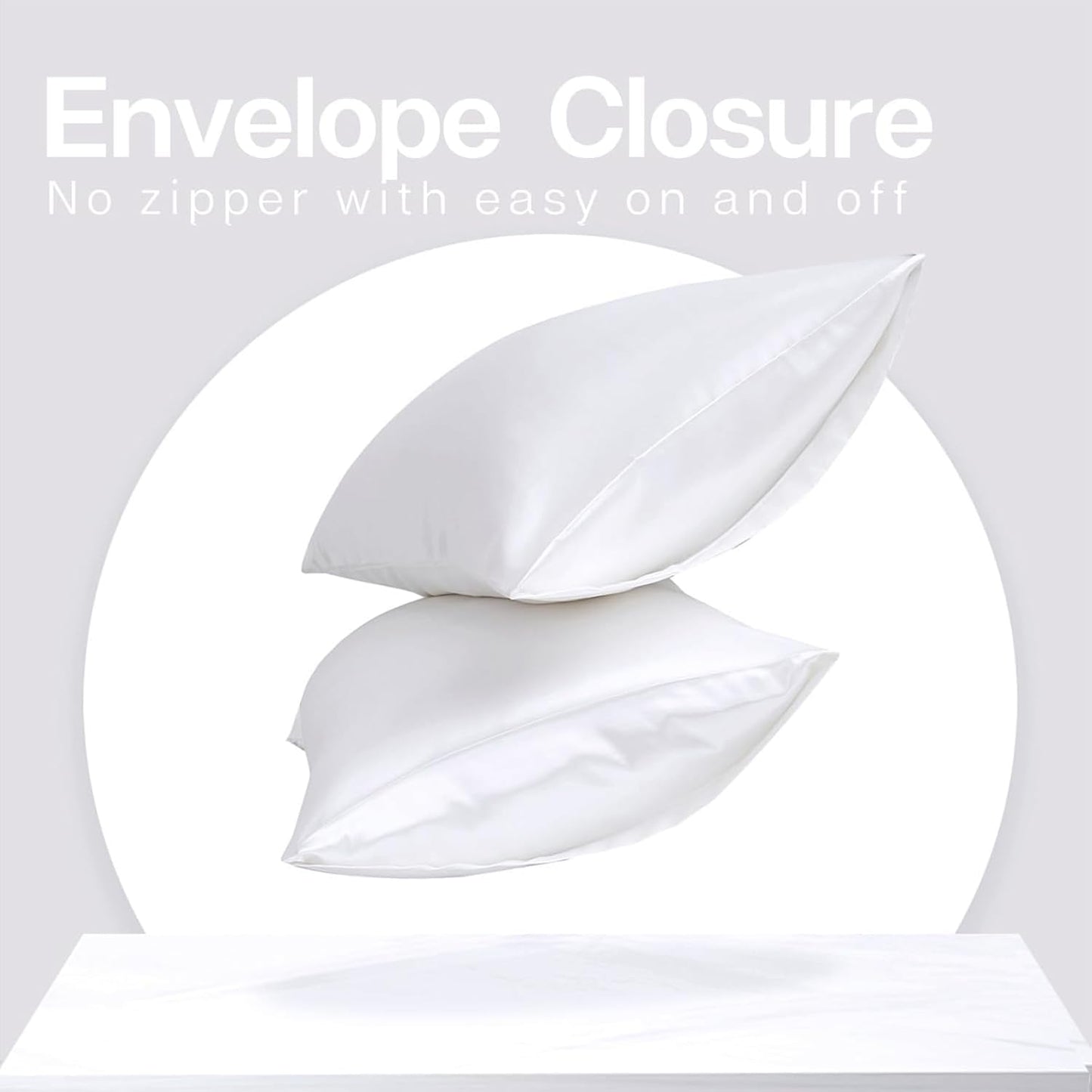 MR&HM Satin Pillowcase for Hair and Skin, Silk Satin Pillowcase 2 Pack, Standard Size Pillow Cases Set of 2, Silky Pillow Cover with Envelope Closure (20x26, White)