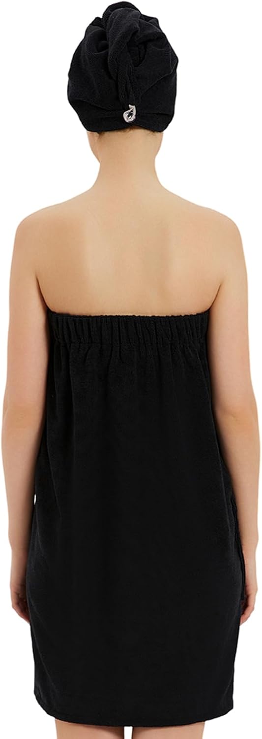 Womens Bath Body Wrap & Hair Towel Shower Spa Wrap Robe Adjustable Closure Bathrobe