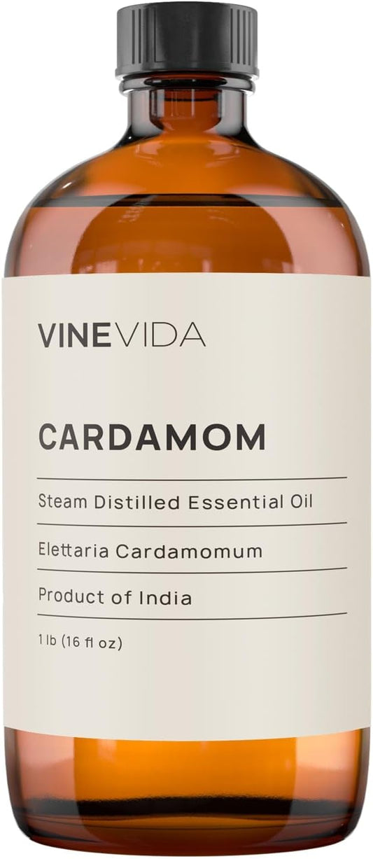 VINEVIDA Cardamom Essential Oil - 16 oz - Undiluted - DIY Candle Scents - Bulk for Soap Making & Skin Safe