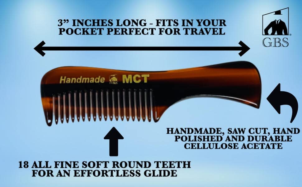 Stylish Tortoise Pocket Beard & Mustache Comb – Handcrafted Cellulose Acetate Grooming Tool, 3" Compact Travel & Daily Use, Pack of 3 MCT's for Home, Office, Travel