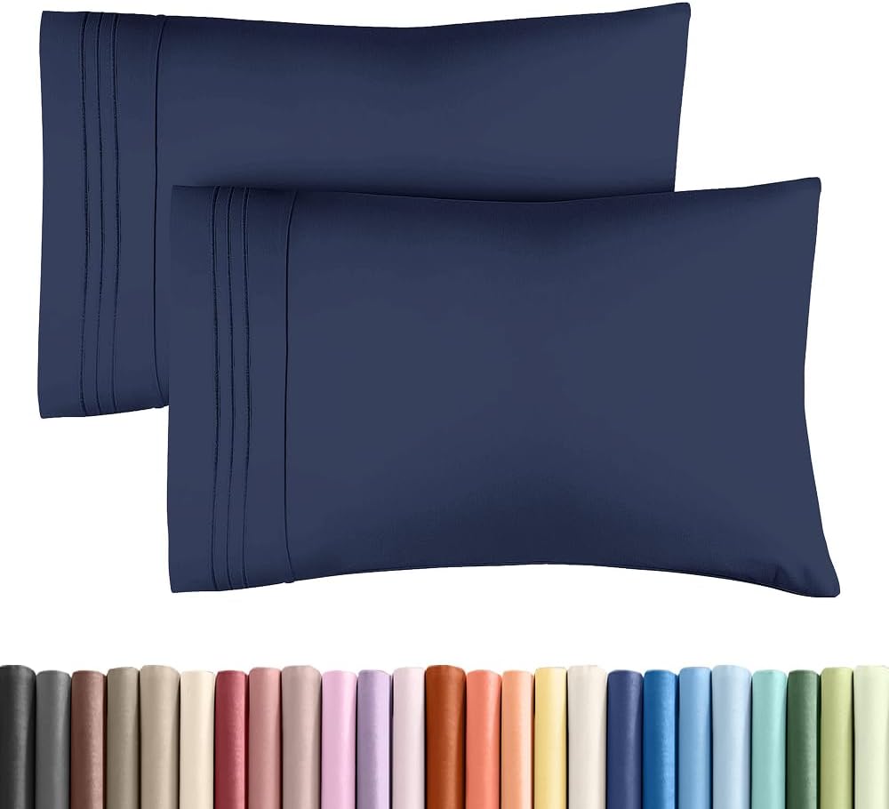 King Standard Pillow Cases Set of 2 - Soft Hotel Quality Pillowcase Covers - Comfy, Cozy & Fade Free - Wrinkle Resistant - Machine Washable Pillow Protectors - 2 Piece Set - King Standard Navy Blue