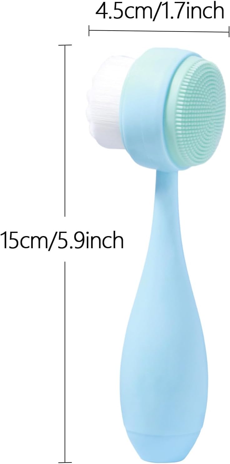 Face Brush 2 in 1, Facial Cleansing Brush Double Sides, Facial Exfoliation Scrub Brush Silicone Manual Face Scrubber Brush for Gentle Deep Pore Cleansing, Skincare (Sky Blue, 2 Pack)