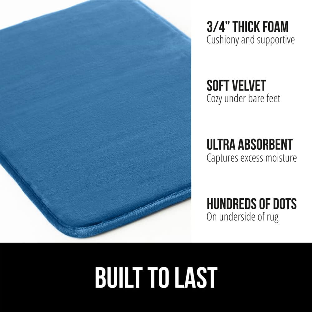 GORILLA GRIP Memory Foam Bath Rugs, Soft Absorbent Velvet Bathroom Mats, Durable Dots on Underside, Machine Washable Bathmat, Carpet Rug Room Decor for Shower Floor, 30x20 Mat, Caribbean Blue
