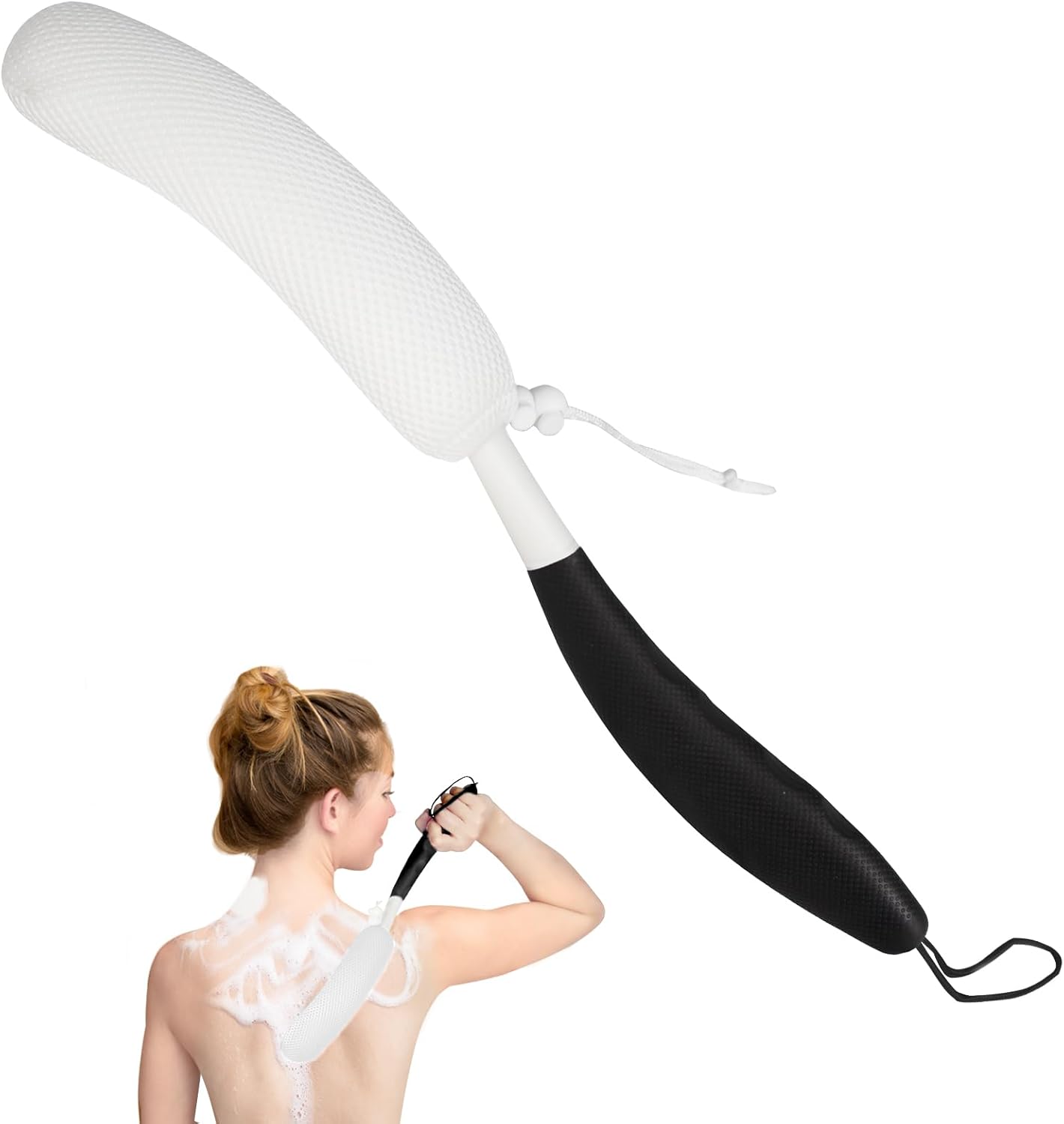 Long Handled Shower Brush, Non-Slip Long Handle Bath Brush, Back Body Brush Gentle Exfoliating and Lather Well Deep Cleansing Long-Lasting for Body