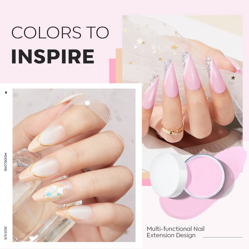 Modelones Acrylic Powder, 6 Colors Transparent Jelly Nude Nail Powder Milky White Pink Nude for Nail Art 3D Nail Carving French Nail Extension, Gifts for Women