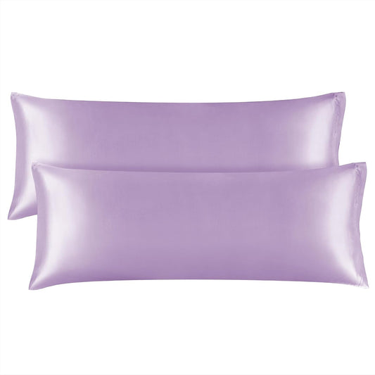 BEDELITE Satin Body Pillow Cover 2 Pack, Super Soft and Cooling Body Pillow Pillowcase for Hair and Skin, Breathable Silky Full Long Pillowcase Cover(20"x54", Lavender)