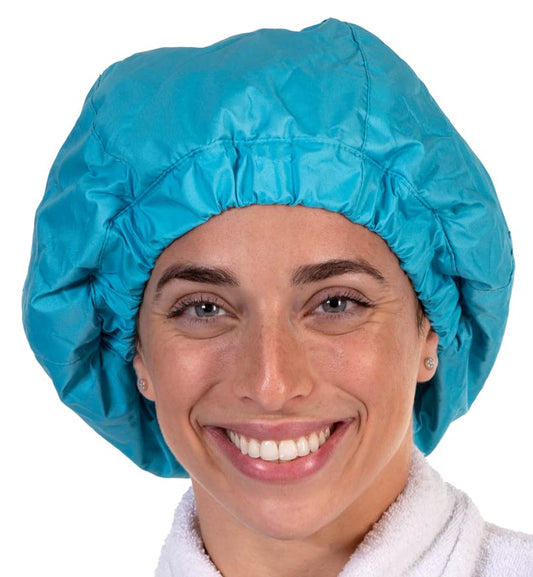 Premium Shower Cap for Women - 1000+ Showers, 100% Waterproof, Double-Sided, Large Shower Cap For Long Hair & Great For Curls (Anti-Frizz Terry Cloth Lining) (Sky Blue)