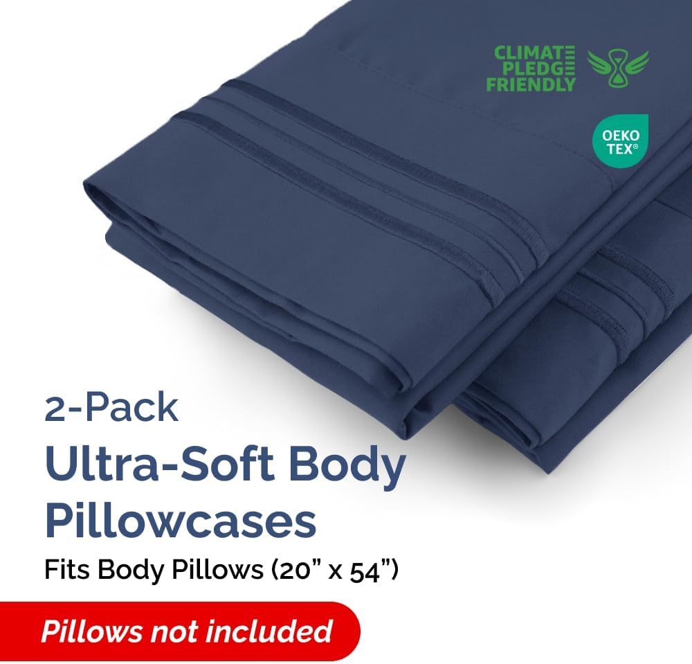 Long Pillowcases - Body Pillow Cover - Long Pillow Insert for Sleeping, Side Sleepers - Soft & Breathable Body Pillow Case with Envelope Enclosure - Comfy & Machine Washable - 20" x 54" (Navy Blue)
