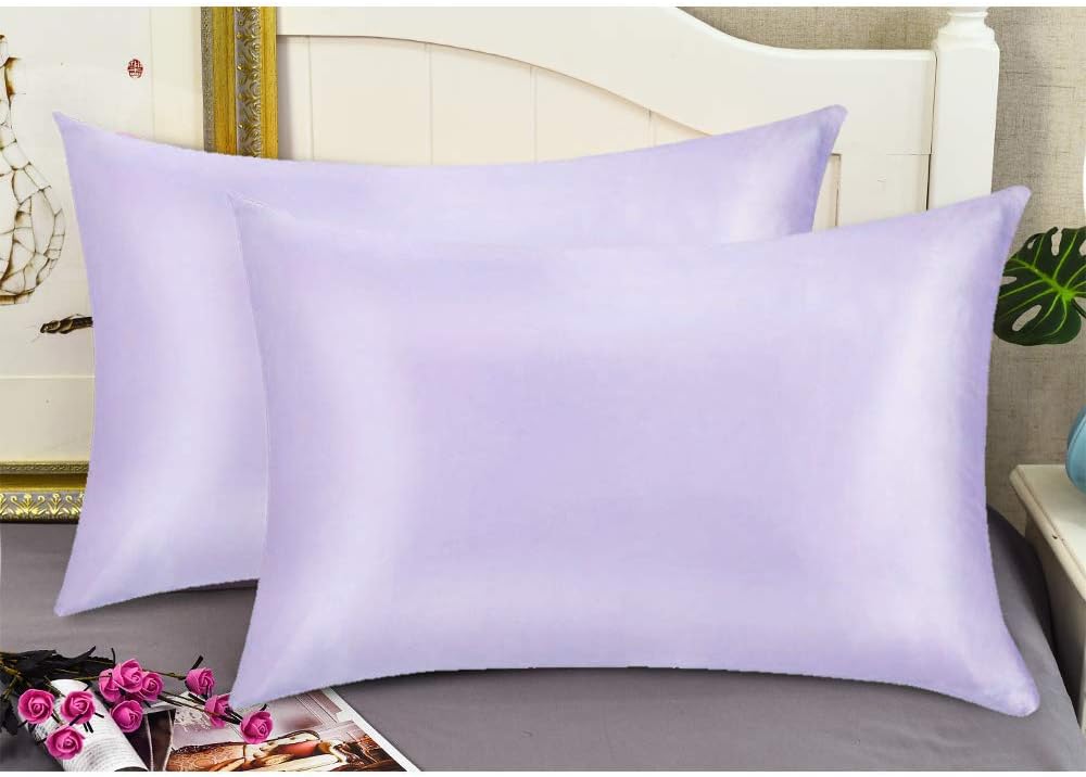100% Mulberry Silk Pillowcases Set of 2 for Hair and Skin and Super Soft and Breathable Queen Size Nature Silk Pillowcases (Queen, Light Purple)