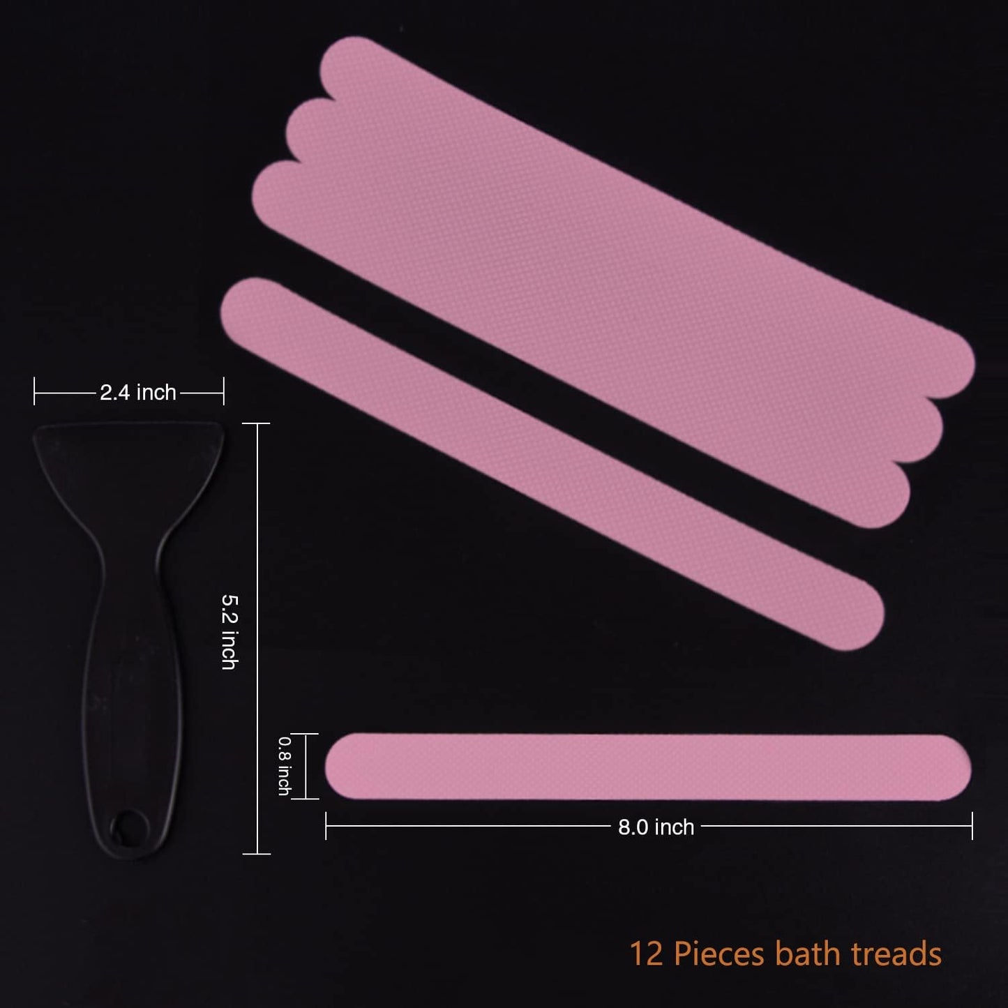 Non-Slip Bathtub Stickers Safety Bathroom Tubs Showers Treads Adhesive Decals Scraper (Pink)