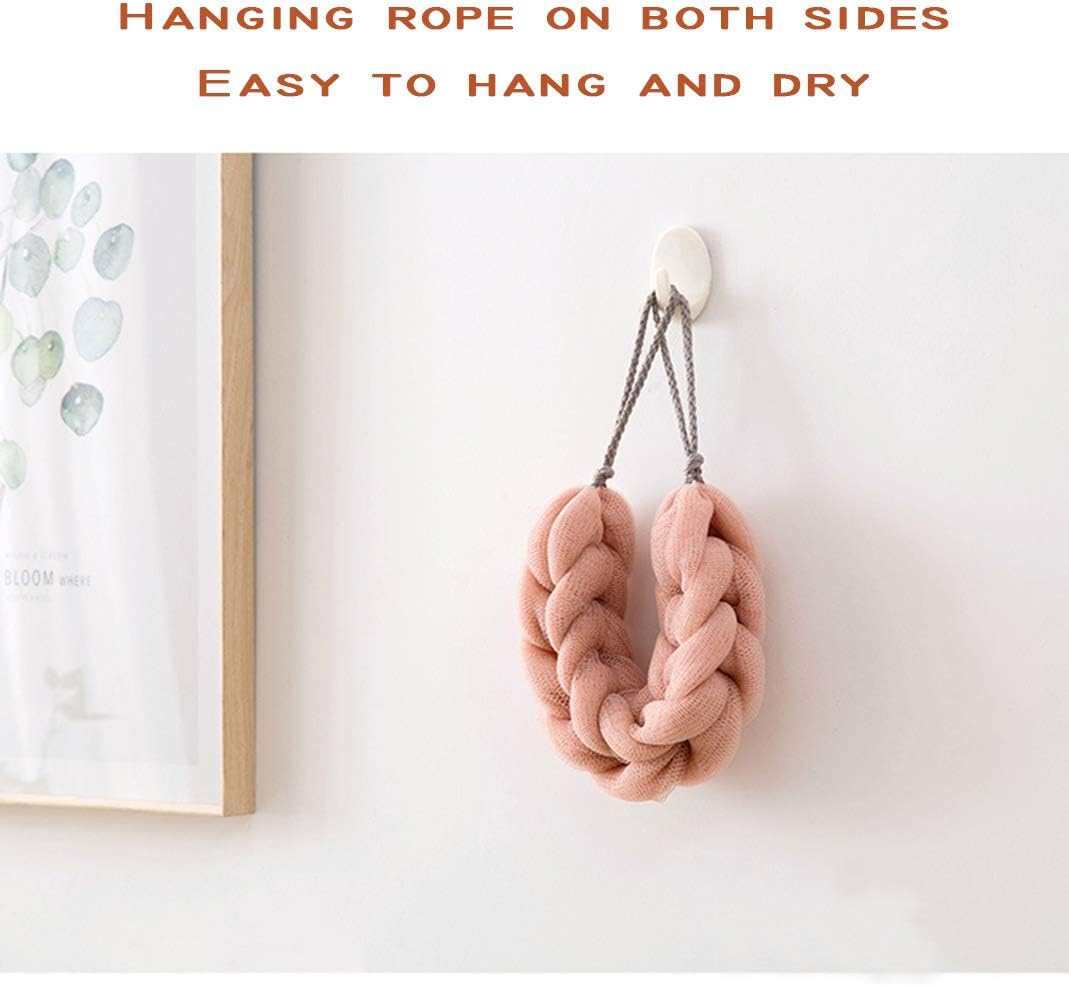 AARainbow 4 Packs Long Stretch Back Sponge with Rope Handles Back Scrubber Bath Shower Mesh Sponge Exfoliating Body Scrub Stretch Braided Loofah for Men and Women (1 White+1 Grey+1 Pink+1 Lotus Pink