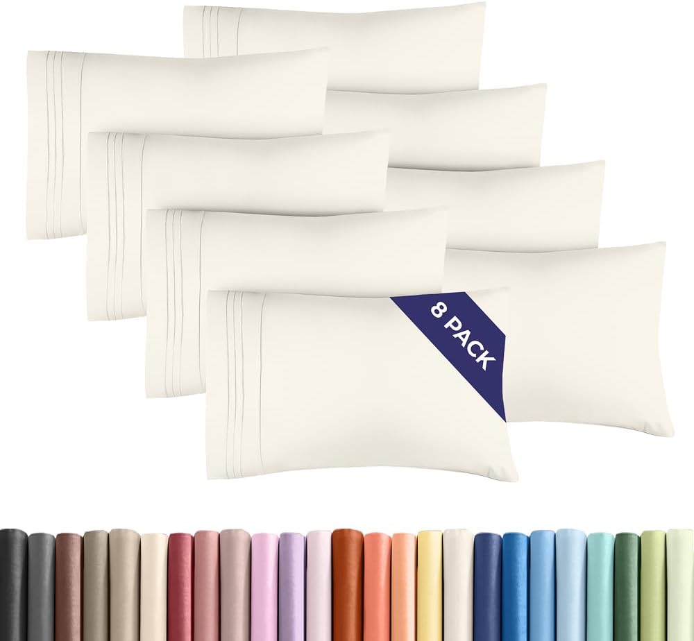 Queen Pillow Cases Set of 8 - Ultra Soft Hotel Quality Pillowcase Covers - Comfy, Cozy & Wrinkle Free - Shrink, Stain and Fade Resistant - Machine Washable Pillow Protectors - 8 Piece Set - Off White