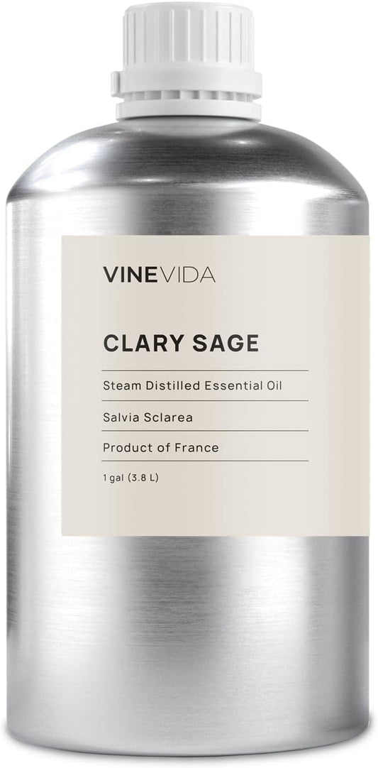VINEVIDA Clary Sage Essential Oil - Gallon Clary Sage Oil Undiluted - Bulk Gallon Essential Oil Soap Making Safe Skin - DIY Candle Scents Candlemaking Scents - 8 lbs Clary Sage Oil 3948.87 ml