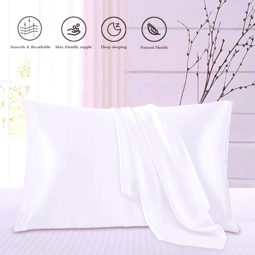 Satin Silk Pillowcase for Hair and Skin, Black Pillow Cases Standard Size Set of 4 Pack Super Soft Pillow Case with Zipper Closure (White, King (4 Pack))