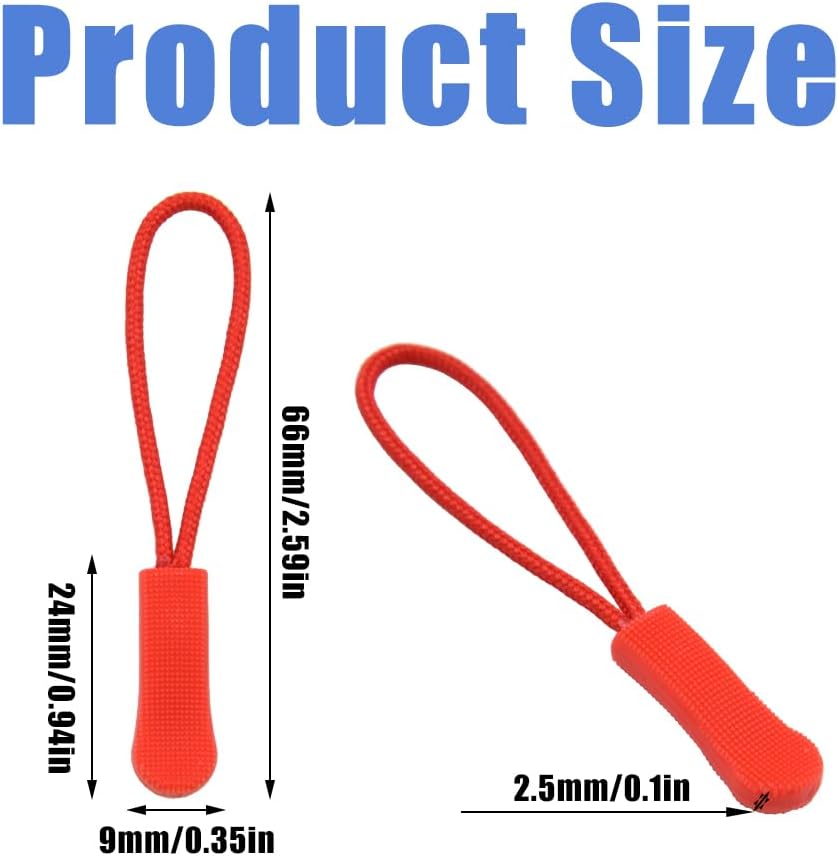 Ruidee 50 Pieces Zipper Pulls Zipper Tabs Zipper Pull Cord Extender Replacement Zipper Pulls for Backpacks, Jackets, Luggage, Purses, Handbags（Red）