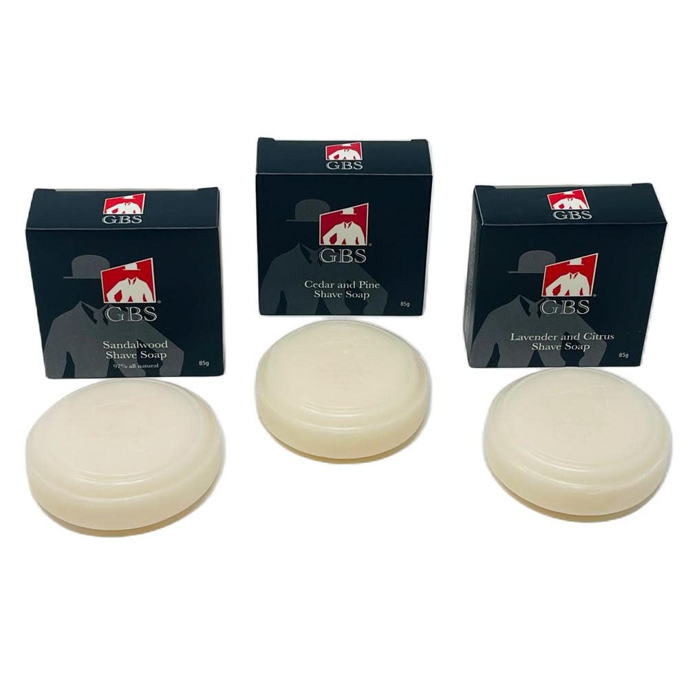 G.B.S Men's Shaving Soap 97 Percent All Natural Enriched with Shea Butter and Glycerin, 3-Ounce, Each Pack of 3