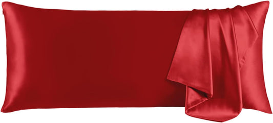 THXSILK 100% Pure Mulberry Silk Pillowcase for Hair and Skin, Grade 6A+ Real Mulberry Silk Body Pillowcase with Zipper, Ultra-Soft Breathable Silk Pillowcase(Red, Body Size 20"x54")