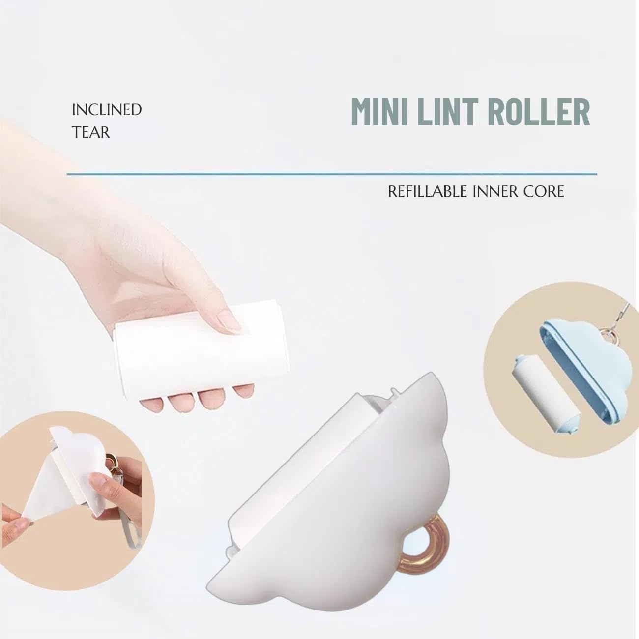 Portable Lint Roller 150 Sheets Travel Size, Mini Lint Roller for Clothes and Reusable Pet Hair Remover, Cute Small Sticky Dust Remover Refillable