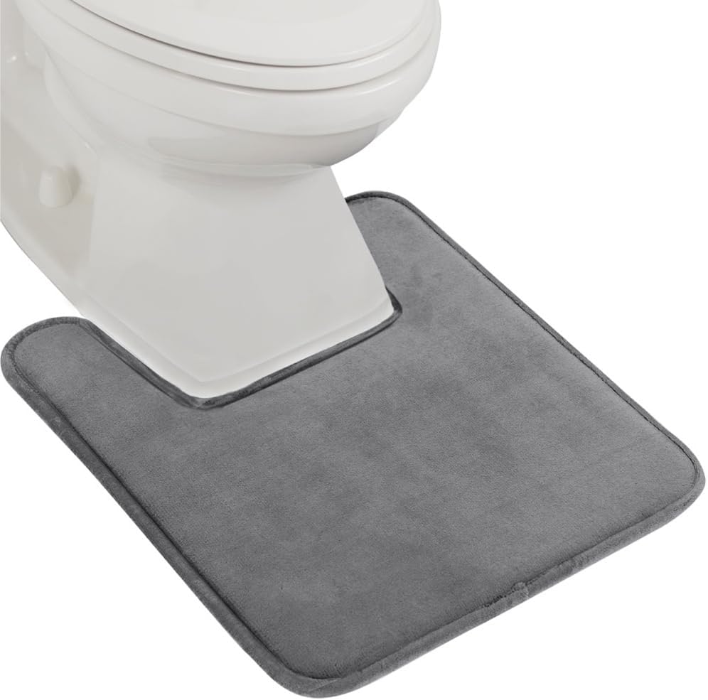 GORILLA GRIP Thick Memory Foam Toilet Rug for Bathroom, Square Shaped Washable, Soft Absorbent Velvet Topside Floor Mats, Machine Wash, Cushioned Luxury Rugs for Bath Room, 22.5x19.5, Graphite Gray